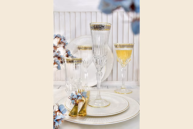 Eleganckie kieliszki do szampana 180ml zdobione Palermo Crystal -PCA
