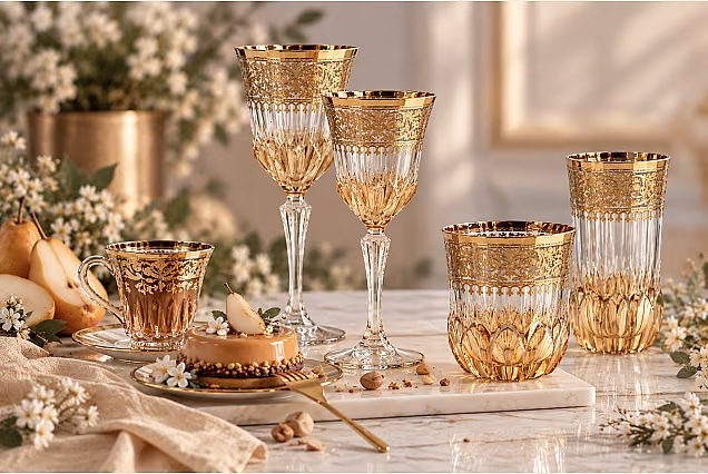 Amalfi-AB-luksusowe kieliszki do wody 280ml ze złotym zdobieniem 6szt